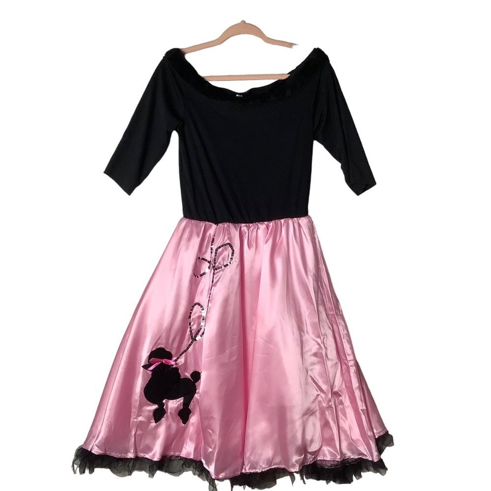 Vintage-Inspired Black & Pink Poodle Skirt Dress